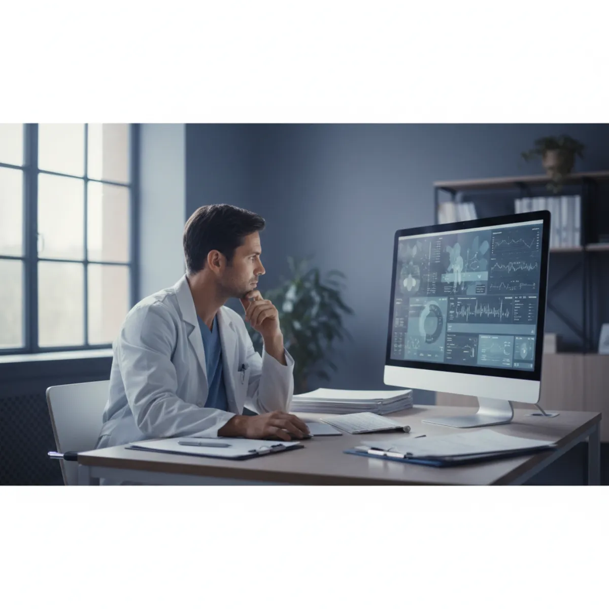 A clinician reviewing fertility data on screen